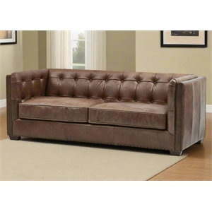 Crafters and Weavers Tuxedo Leather Sofa in Bark Brown