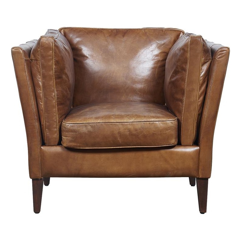 Crafters and Weavers Kenmore Leather Arm Chair in Light Brown