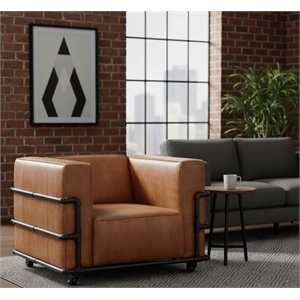 Crafters and Weavers Henry Industrial Modern Leather Arm Chair in Light Brown