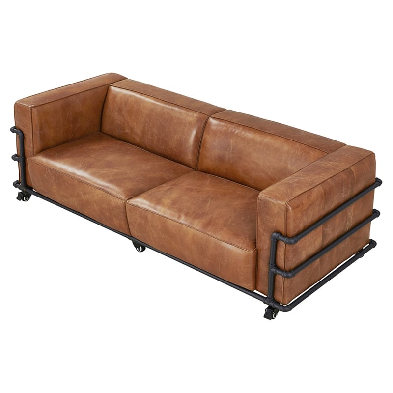 Crafters and Weavers Henry Industrial Modern Leather Sofa in Slate