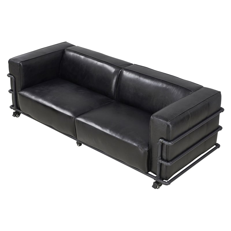 Crafters and Weavers Henry Industrial Modern Leather Sofa in Slate