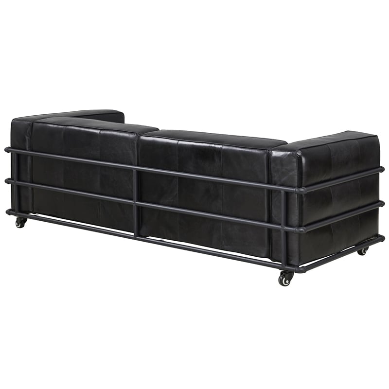Crafters and Weavers Henry Industrial Modern Leather Sofa in Slate