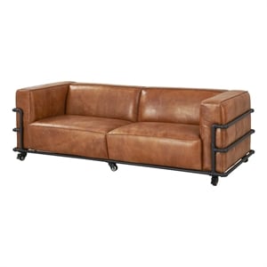Crafters and Weavers Henry Industrial Modern Leather Sofa in Slate