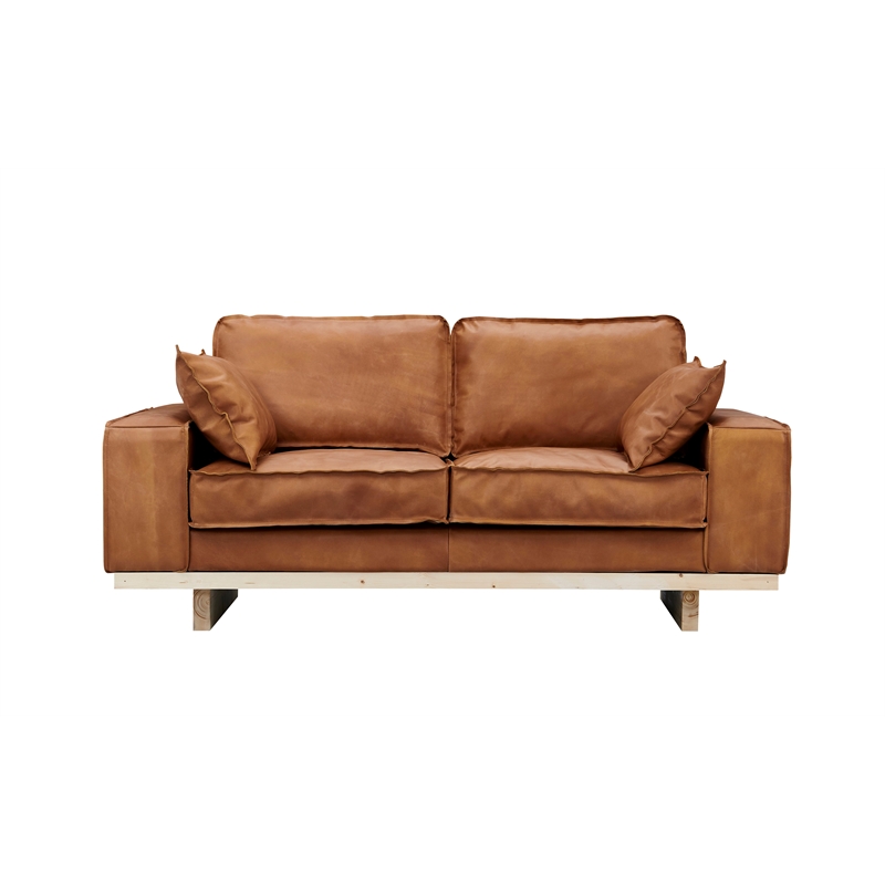 Crafters and Weavers Wainscot Top Grain Leather Love Seat in Light Chestnut