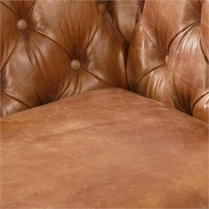 Crafters and Weavers Olivia Tufted Chesterfield Arm Chair in Light Brown Leather