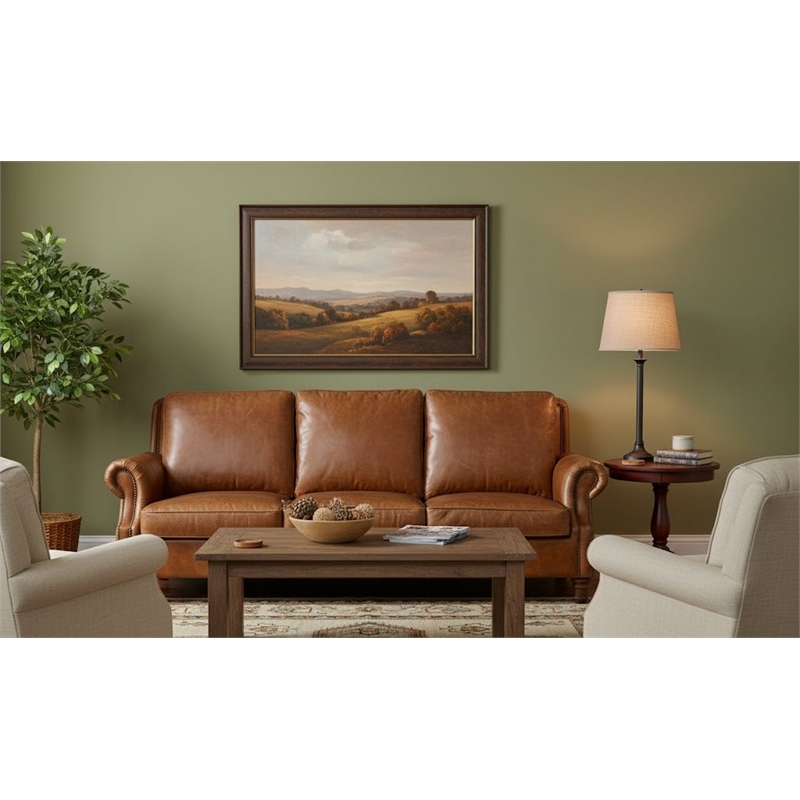 Crafters and Weavers English Rolled Arm Sofa in Light Brown Leather