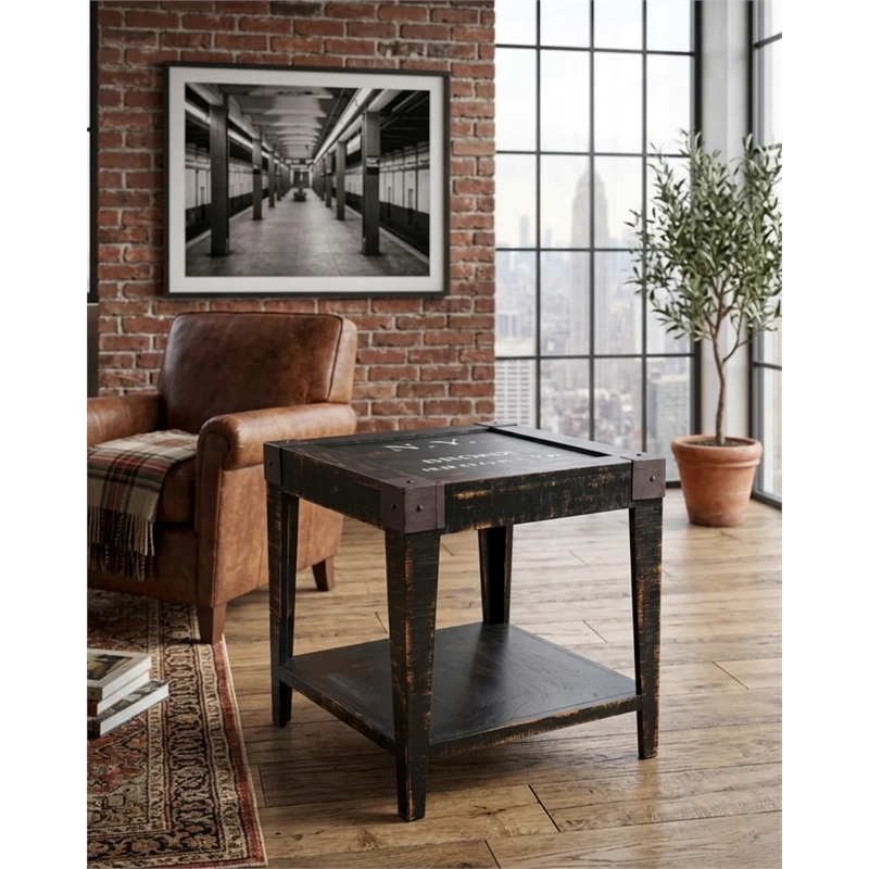 Crafters and Weavers City Cross Bar End Table in New York Black