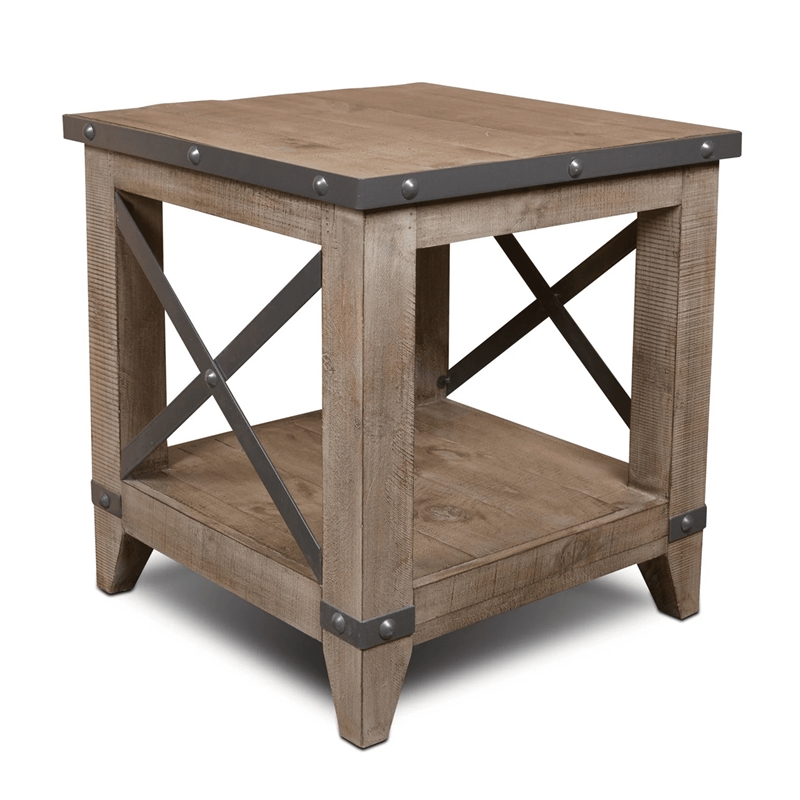 Crafters and Weavers Larson Cross Bar Open End Table in Grey (Set of 2)