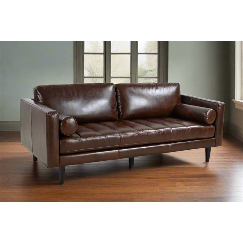 Crafters and Weavers Philippe Top Grain Leather Sofa in Chocolate Brown