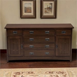 Crafters and Weavers Mission Oak 6-Drawer 62&quot Sideboard in Walnut