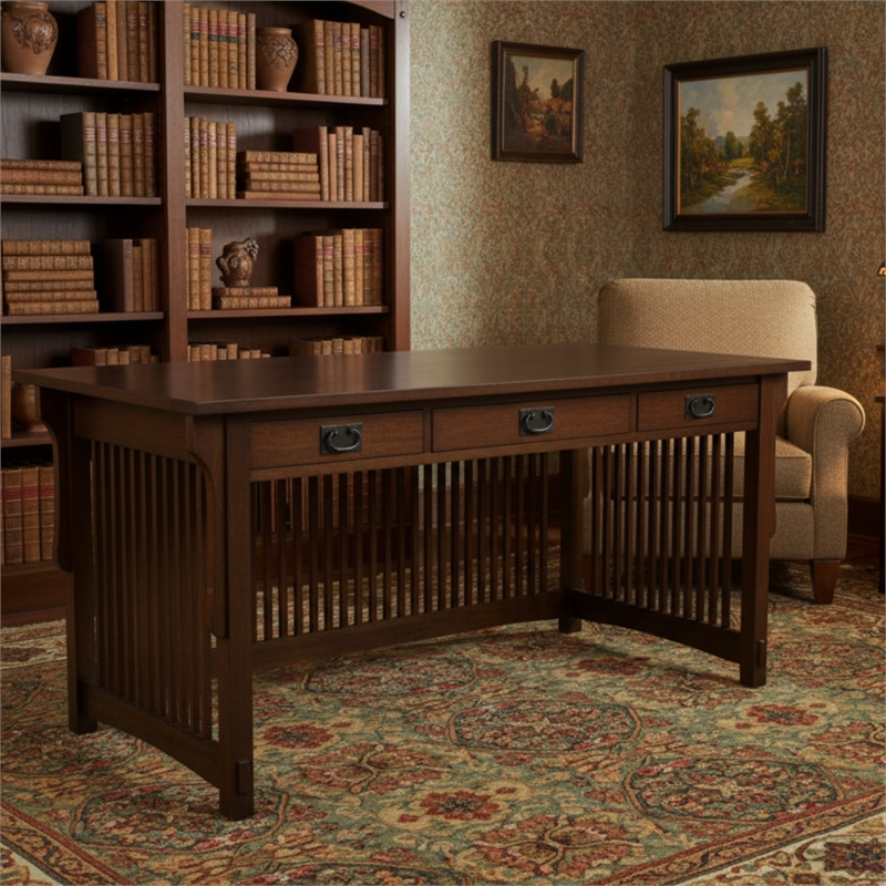 Crafters and Weavers Mission Crofter 3 Drawer Library Desk in Walnut