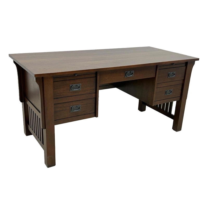 Crafters and Weavers Mission Quarter Sawn Oak 5 Drawer Desk in Walnut