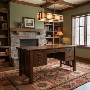 Crafters and Weavers Mission Quarter Sawn Oak 5 Drawer Desk in Walnut
