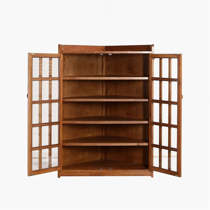 Crafters and Weavers Mission Oak Corner Bookcase / Cabinet in Cherry/Light Brown