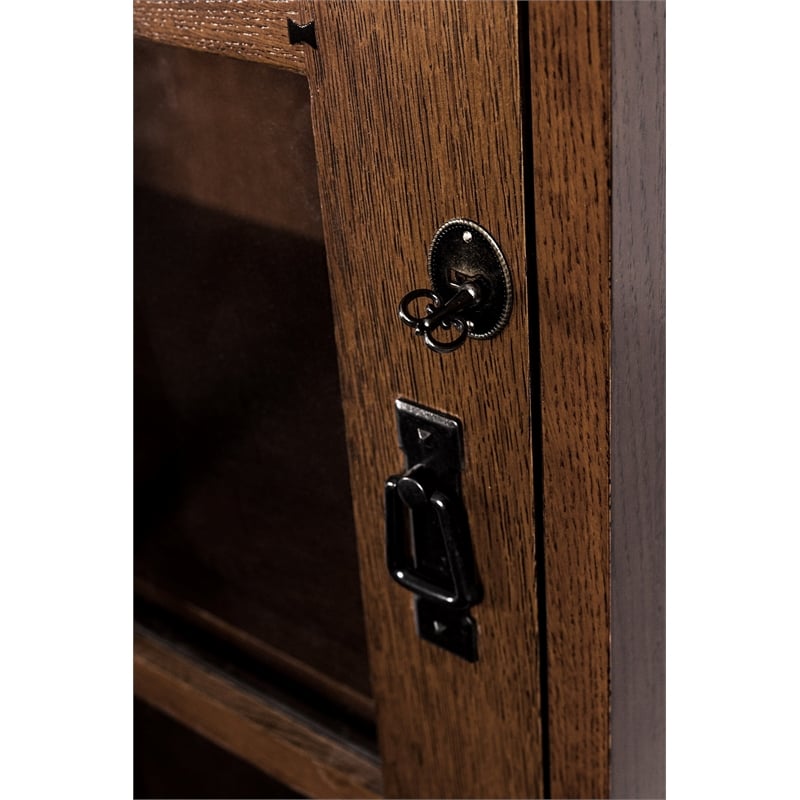 Crafters and Weavers Mission Leaded Glass Bookcase with Lock & Key in Walnut