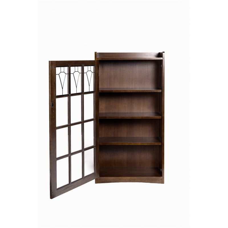 Crafters and Weavers Mission Leaded Glass Bookcase with Lock & Key in Walnut