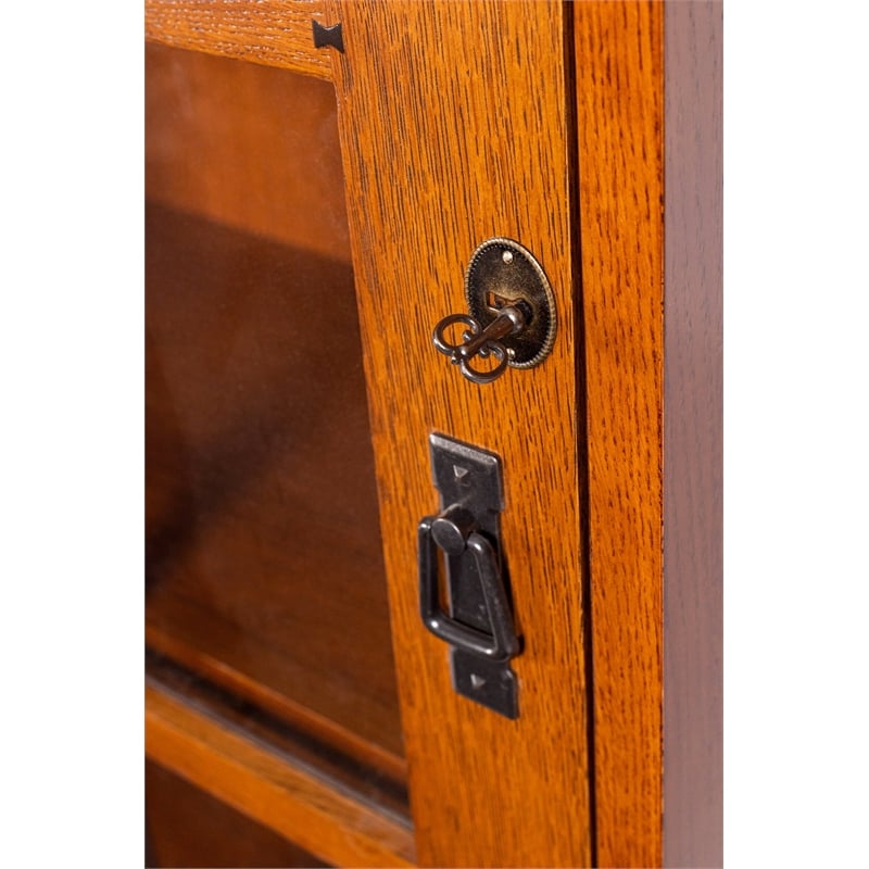 Crafters and Weavers Mission Leaded Glass Bookcase with Lock & Key in Walnut