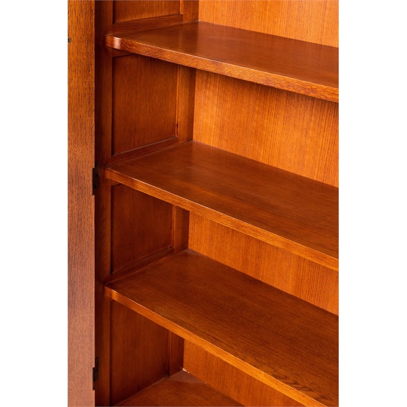 Crafters and Weavers Mission Leaded Glass Bookcase with Lock & Key in Walnut