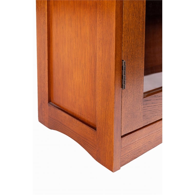 Crafters and Weavers Mission Leaded Glass Bookcase with Lock & Key in Walnut