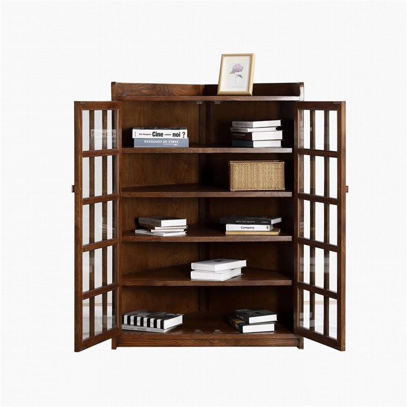Crafters and Weavers Mission Oak Corner Bookcase / Cabinet in Walnut