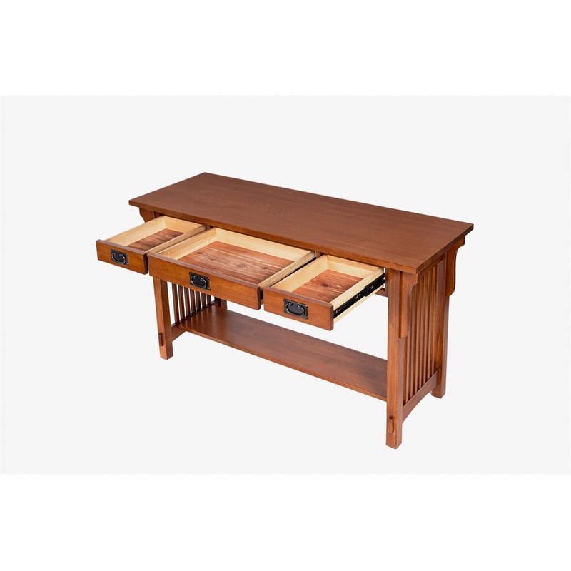 Crafters and Weavers Mission 3 Drawer Crofter Style Console Table in Walnut