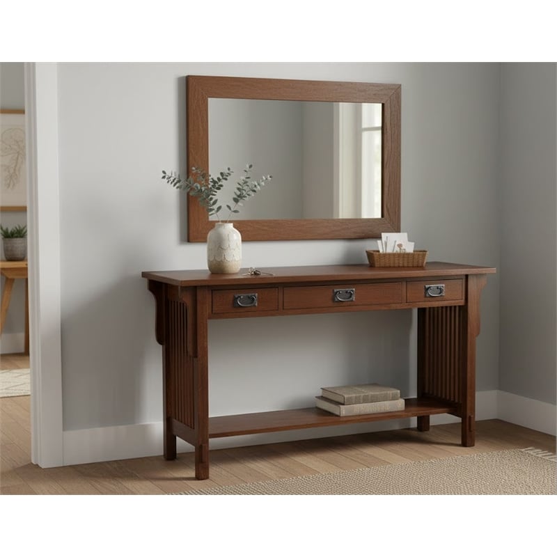Crafters and Weavers Mission 3 Drawer Crofter Style Console Table in Walnut