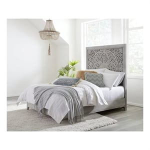 Crafters and Weavers Trilby Rustic Carved Platform King Bed - Washed White