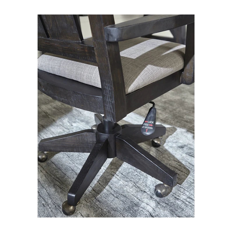 Crafters and Weavers Oak Park Solid Wood Office Arm Chair on Wheels in Black