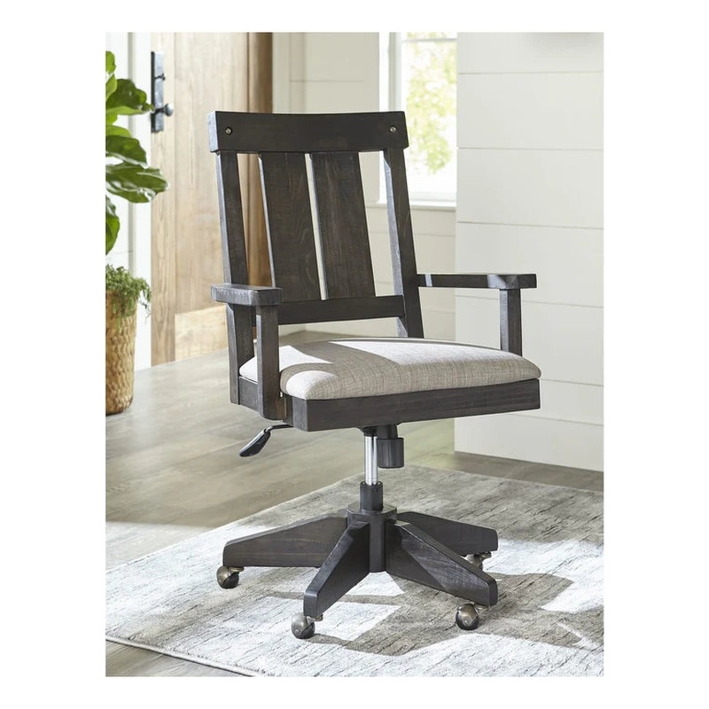 Crafters and Weavers Oak Park Solid Wood Office Arm Chair on Wheels in Black