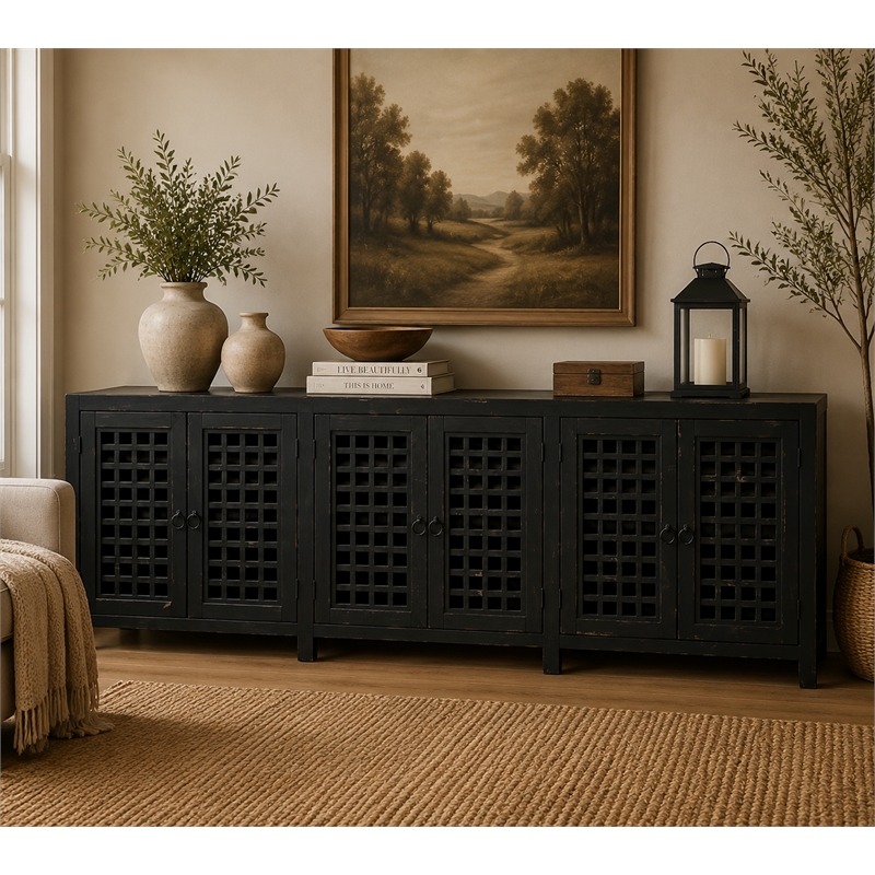 Crafters and Weavers Rustic-Modern Farmhouse Solid Wood Sideboard  TV Stand