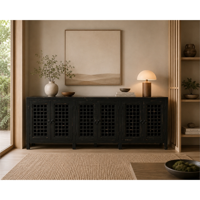 Crafters and Weavers Rustic-Modern Farmhouse Solid Wood Sideboard  TV Stand