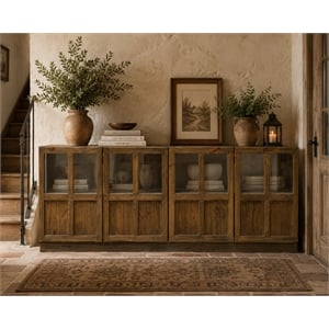 Crafters and Weavers 91&quot Rustic-Modern Wooden Sideboard Cabinet in Black