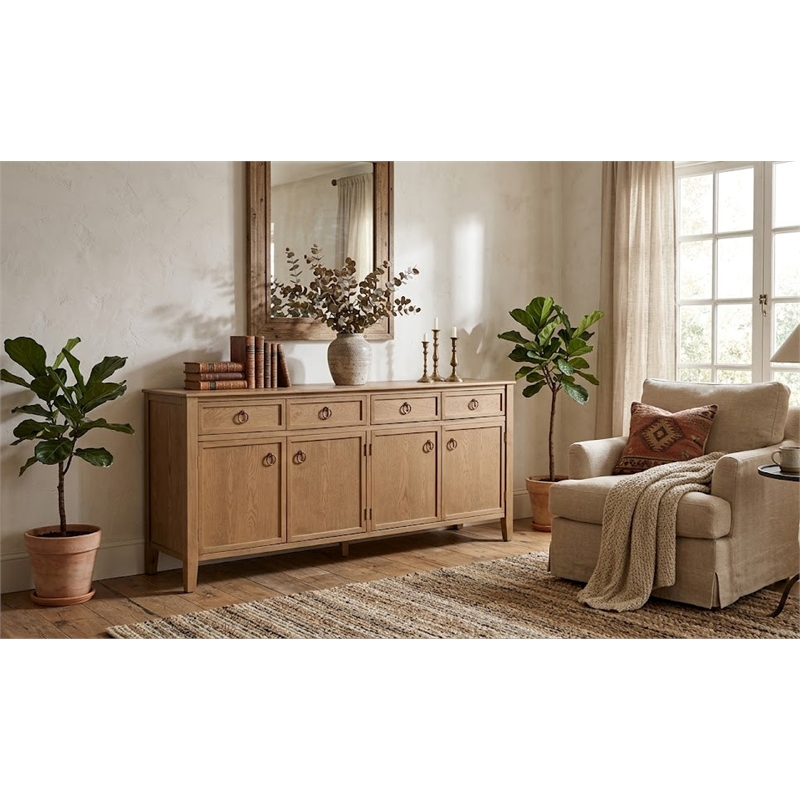 Crafters and Weavers Rustic-Modern Distressed Sideboard Cabinet in Black