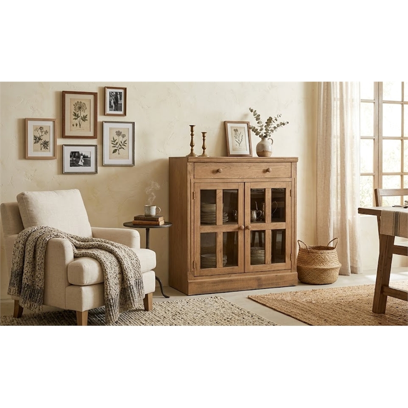 Crafters and Weavers Rustic Modern Farmhouse Bookcase & Cabinet in Pine