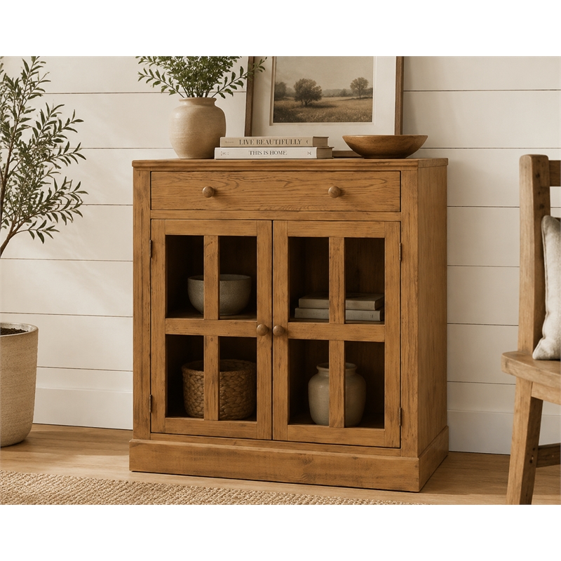 Crafters and Weavers Rustic Modern Farmhouse Bookcase & Cabinet in Pine