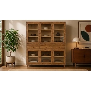 Crafters and Weavers 88&quot Rustic Modern Pine Wood Sideboard Cabinet in Brown