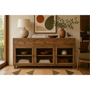 Crafters and Weavers 84&quot Rustic-Modern Wooden Bookcase & Cabinet in Brown