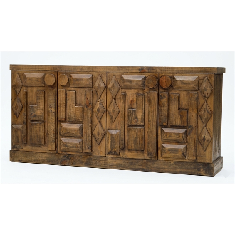 Crafters and Weavers Rustic-Modern Geometric Design Sideboard in Brown