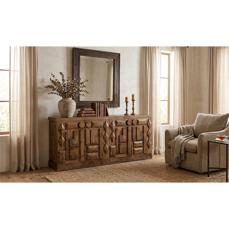 Crafters and Weavers Rustic-Modern Geometric Design Sideboard in Brown