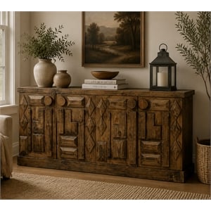 Crafters and Weavers Rustic-Modern Geometric Design Sideboard in Brown