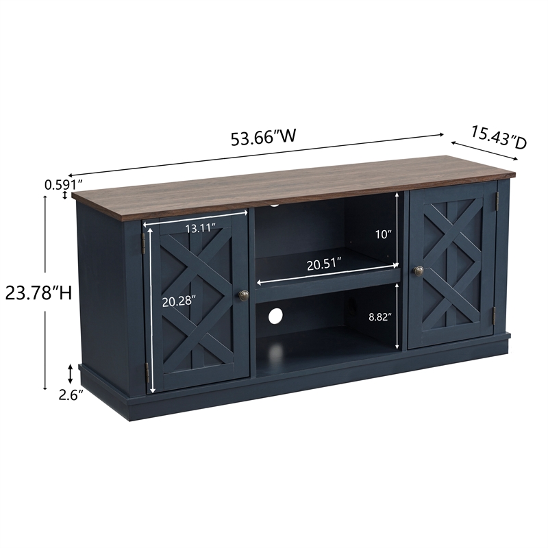 LIVILAND TV Stand for TV up to 60 in. w/ Storage Cabinet & Open Shelf -Navy Blue