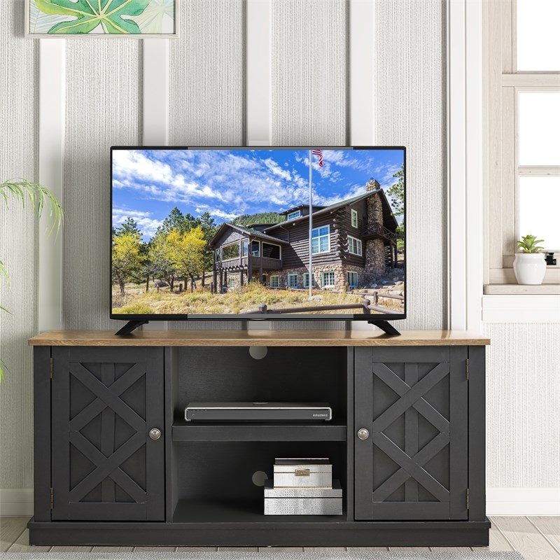 LIVILAND TV Stand for TV up to 60 in. w/ Storage Cabinet & Open Shelf - Charcoal