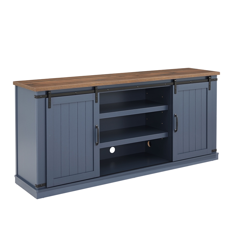 LIVILAND 68 in. TV Media Stand for TV up to 75 in. Navy w/ Walnut Color Desktop