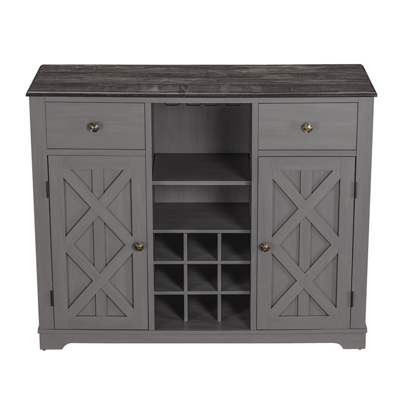 LIVILAND 47 in. Gray Wood Bar Cabinet w/ Brushed Nickel Knobs