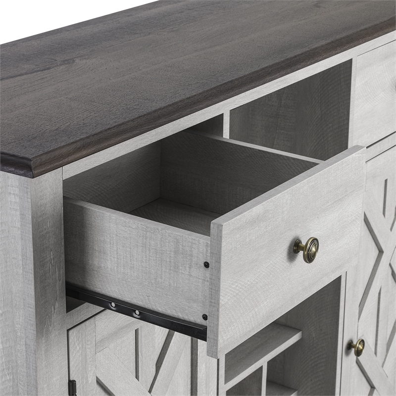 LIVILAND 47 in. Wood Bar Cabinet w/ Brushed Nickel Knobs - Off White
