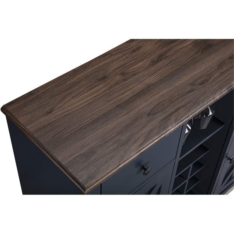 LIVILAND 47 in. Wood Bar Cabinet w/ Brushed Nickel Knobs - Navy Blue
