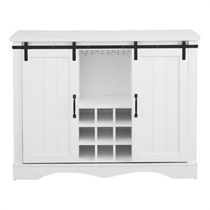LIVILAND 47&quot Buffet Bar Cabinet Barn Door w/Marbling Pattern Countertop White