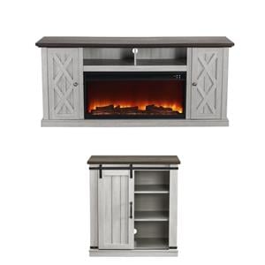 LIVILAND 2-piece of Set 68&quot TV Stand w Fireplace & 31.5&quot Cabinet  - Off White