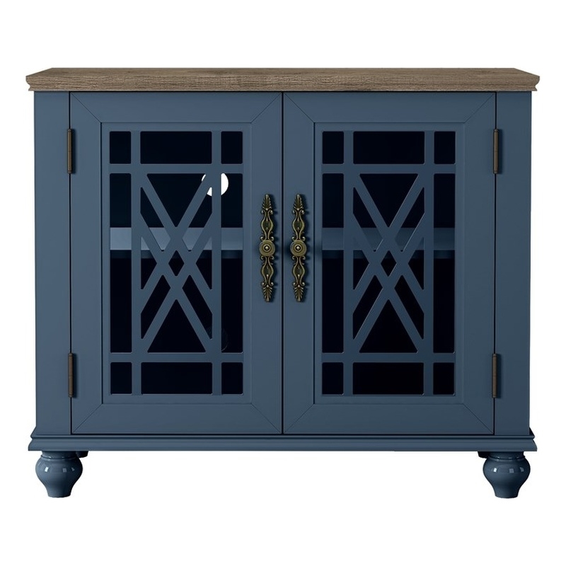 LIVILAND 2 Piece Floral Storage Buffet Sideboard Set (55 & 38) in Navy Blue