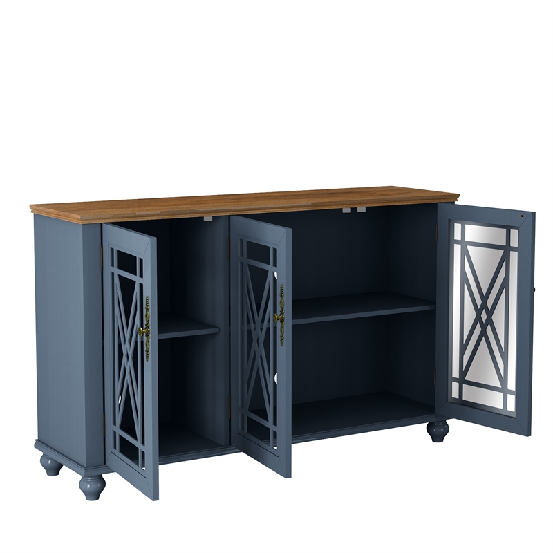 LIVILAND 2 Piece Floral Storage Buffet Sideboard Set (55 & 38) in Navy Blue